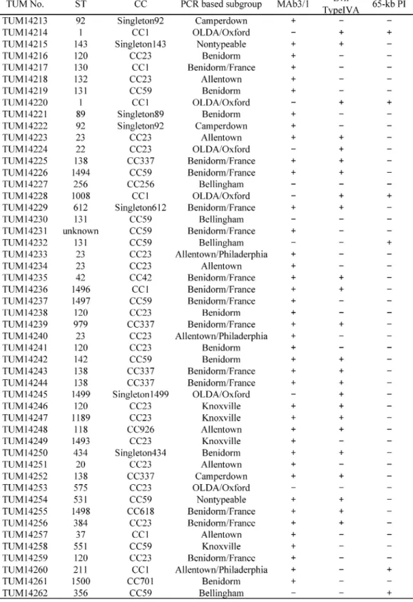Table 3A  Characteristics of each isolate in clinical isolates group