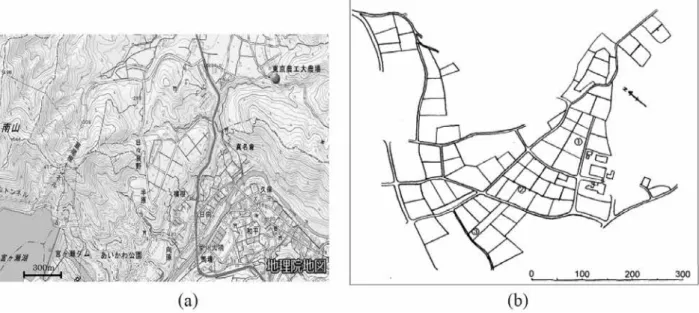 Fig. 1. Location of FM Tsukui (a) and three sampling sites (b)