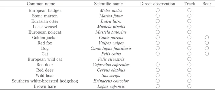 Table 2.  The results of interview survey on fauna in the study area, observed by Dr. E