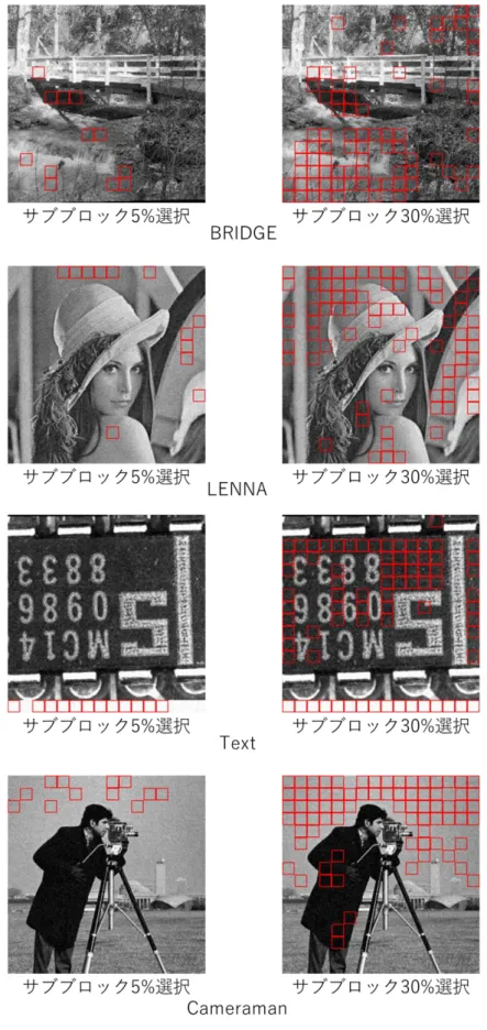 図  2.10  4 種類の画像におけるブロック選択の比較 
