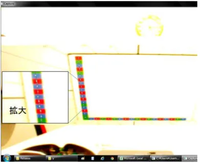 図 3.4-2  測定画面のスクリーンショット 表  3.4-1  実験環境の仕様 アイテム  単位  スペックと設定  詳細  カメラ  Px  (ピクセ ル)  1600 水平画素 1200垂直画素  マイクロビジョン社 VC-4302  イメーセンササイズ  mm  4.48H×3.36V  ピクセルサイズ  mm  0.002×0.0028  レンズ画角  度  35  Tamron 社 MV12VM412  照明  Lx  (Lux)  500  白色 LED  照明色温度  K （ケ ルビン） 