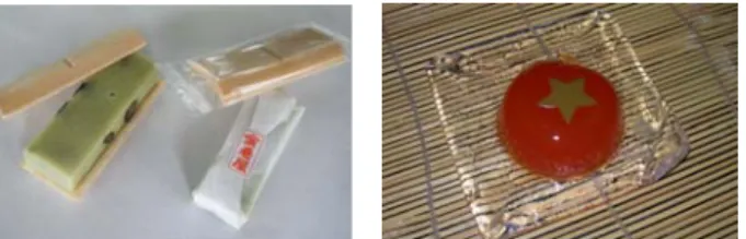 Fig. 2.    Pictures of sweets using the vegetables grown in Niigata  prefecture (left, monaka; and right, tomato jelly)