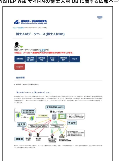 図表  2.3  NISTEP Web サイト内の博士人材 DB に関する広報ページ（抜粋） 