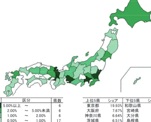図 2-2.  論文数シェア増加率（全分野）  2006-2008 年平均値と 2011-2013 年の比較 