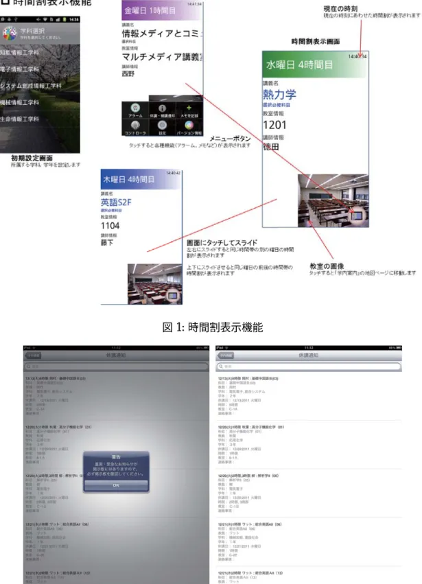図 2: 休講・補講通知一覧表示機能