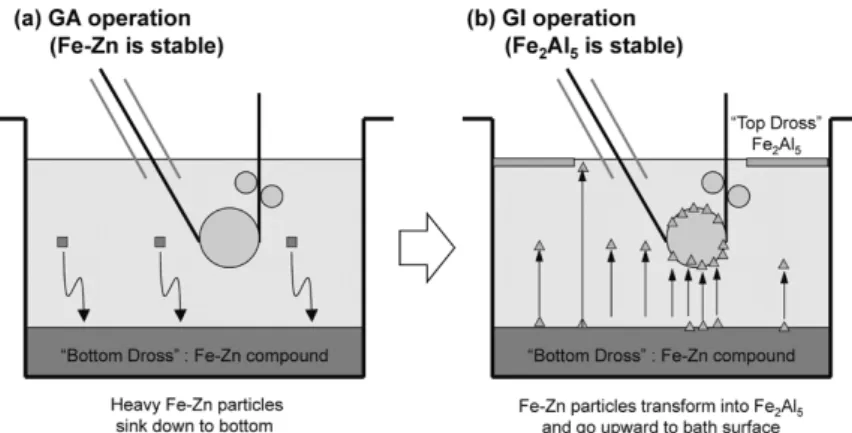 Fig. 6  The mechanism of dross deposition on bath roll during bath transition from GA to GI
