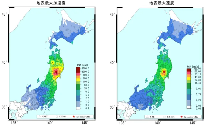 図 1                 震源インバージョンにより推定された 2008 年岩 手・宮城内陸地震に伴うすべり分布 3) ． 星印は破 壊開始点を示す．青丸は，Hi-net の再検測による 本震後約 24 時間の余震分布．震源メカニズムは F-net のモーメントテンソル逆解析及び，Hi-net の P 波押し引き分布による． 