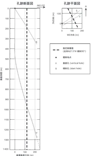 Fig. 3    Cross section and top view of the borehole.  The fault plane  is assumed to be vertical.