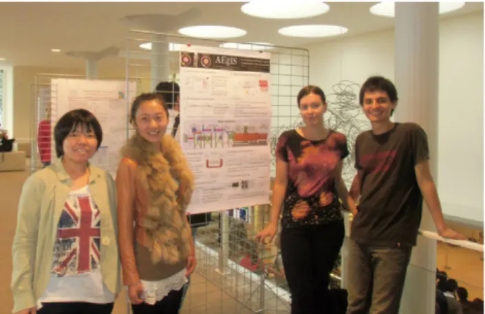 図 5: Poster session にて。右から Joao, Ivana, Lu, 私。