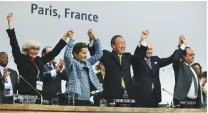 図 2　  COP21 期間中，適応をテーマとしたサイドイベント でスピーチを行う丸川環境大臣 （当時）． （出典：環境省）