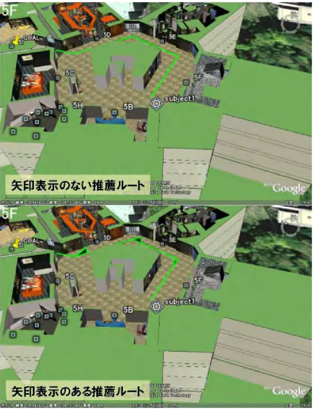 図 ３ - ２１ [ 矢印表示 ] 1 ， 2 日目のフィードバックに基づき、推薦ルートに矢印を追加。