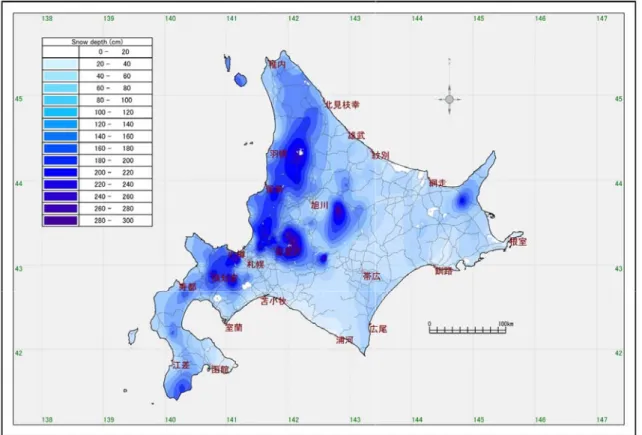 図 -2   北海道における積雪深分布図（観測期間： 2012 年 2 月 25 日～ 3 月 9 日）