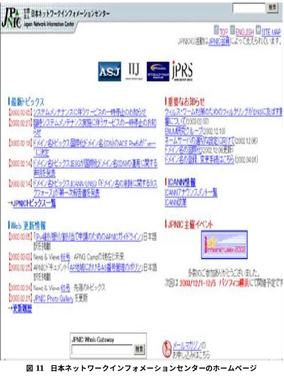図 11 日本ネットワークインフォメーションセンターのホームページ