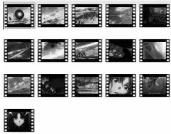 Figure 1 shows an example of a battle scene. The scene  contains the information on battle areas, such as the  ground or the air, the battle scale which indicates the  magnitude of battle, battle situation, behavioral patterns  of robots and characters, fi