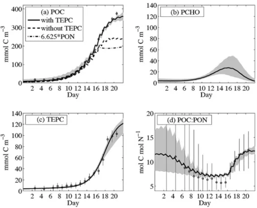 Fig. 11 Optimised model results of particulate organic matter and polysaccha- polysaccha-rides (PCHO)