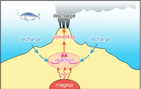 Fig. 1 Schematic drawing of a typical seafloor hydrothermal circulation system.