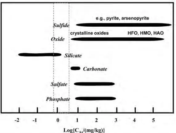 Fig. 5 The range of As concentration (C As ) for various minerals based on the data given in Smedley and Kinniburgh (2002), Table 3