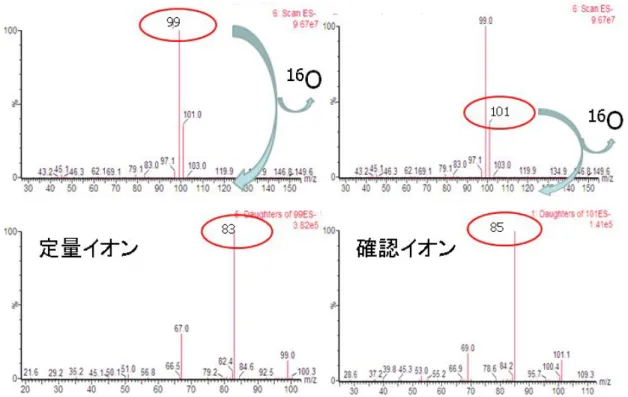 図 5-2   臭素酸，塩素酸および過塩素酸イオンの LC‑MS/MS クロマトグラム