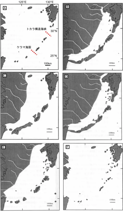 図 4.  木村  (2002)  による琉球列島と周辺地域の古地理 