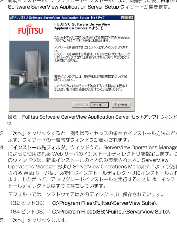 図 6: 「Fujitsu Software ServerView Application Server セットアップ」ウィンド ウ