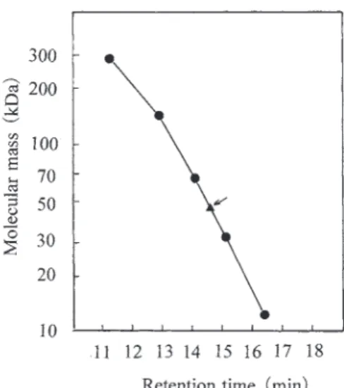 Fig. 2  Estimation  of  molecular  mass  by  gel  filtration chromatography retention time.