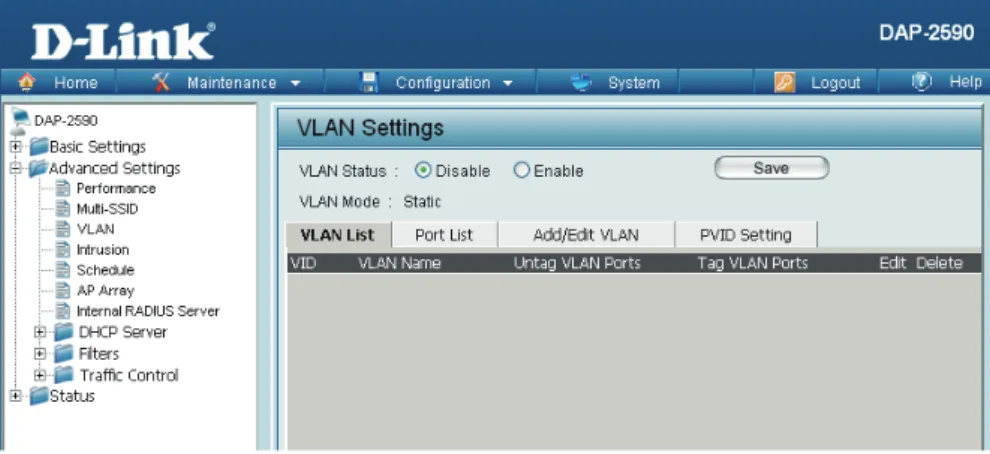 図 4-12  VLAN Settings 画面 - VLAN List