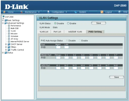 図 4-15  VLAN Settings 画面 本画面には以下の項目があります。