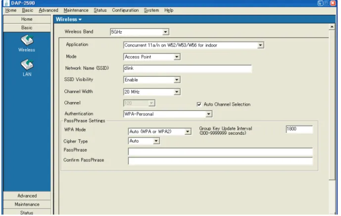 図 4-12  Access Point モード画面例 2 - WPA2-Personal 画面には以下の項目があります。