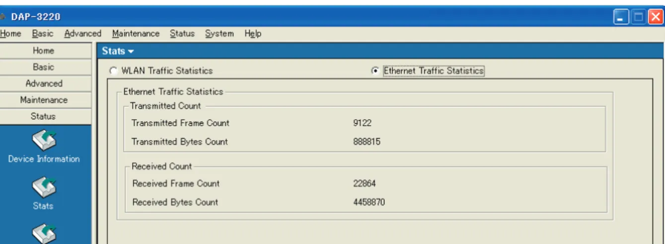 図 4-60  Stats 画面例 1 - Ethernet Traffic Statistics タブ（802.11g）