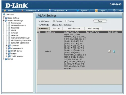 図 4-13- VLAN-Settings 画面 --VLAN-List