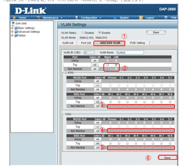 図 8-3 . VLAN10 の設定（2 .4GHz 帯）