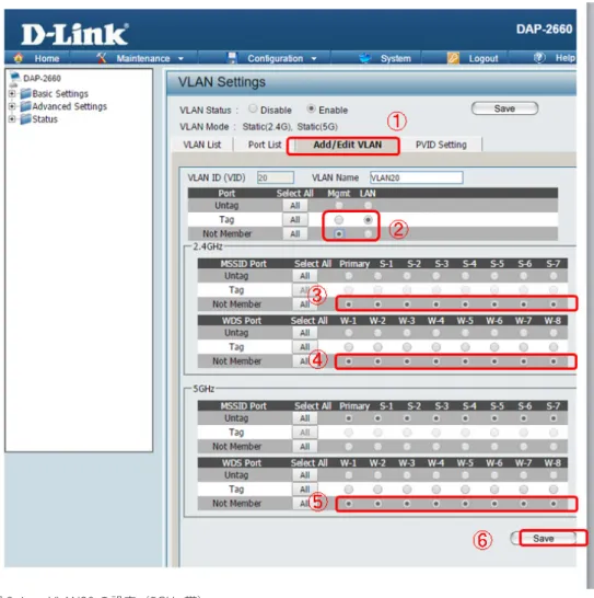 図 8-4 . VLAN20 の設定（5GHz 帯）