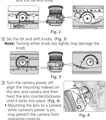 Fig. 2 b  Set the tilt and shift knobs. (Fig. 3)