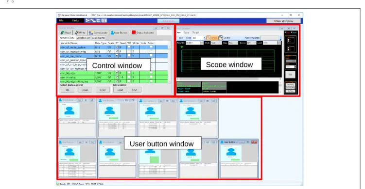 図  2-12 Renesas Motor Workbench Analyzer ツール表示 Scope window Control window 