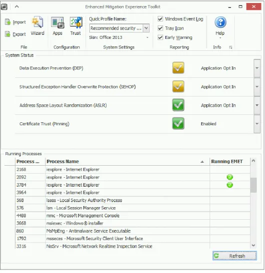 図 10: EMET GUI メ イン ウィンドウ 