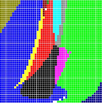 Fig. 5.2. Continuation diagram computed for the two-dimensional Leslie population model with θ 1 ∈ [8,37], θ 2 ∈ [3, 50], p = 0.7