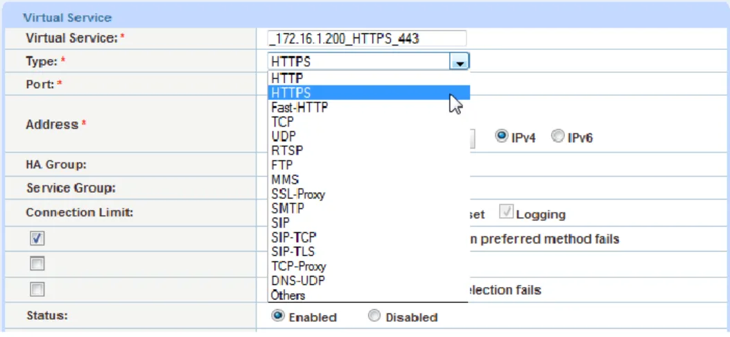 図 19 ：バーチャルサービスタイプの更新 5.  [OK]をクリックして構成を保存します。  11. SSL オフロード SSL オフロードは、SharePoint  Web サーバーから SSL トラフィック処理の負荷を除いてサー バーを加速します。SharePoint サーバーがこれらのトランザクションを処理する代わりに、AX シリーズがすべての HTTPS トラフィックを復号化および暗号化し、(非セキュアな)  HTTP 経由 で SharePoint サーバーにトラフィックを送信します。  図 2