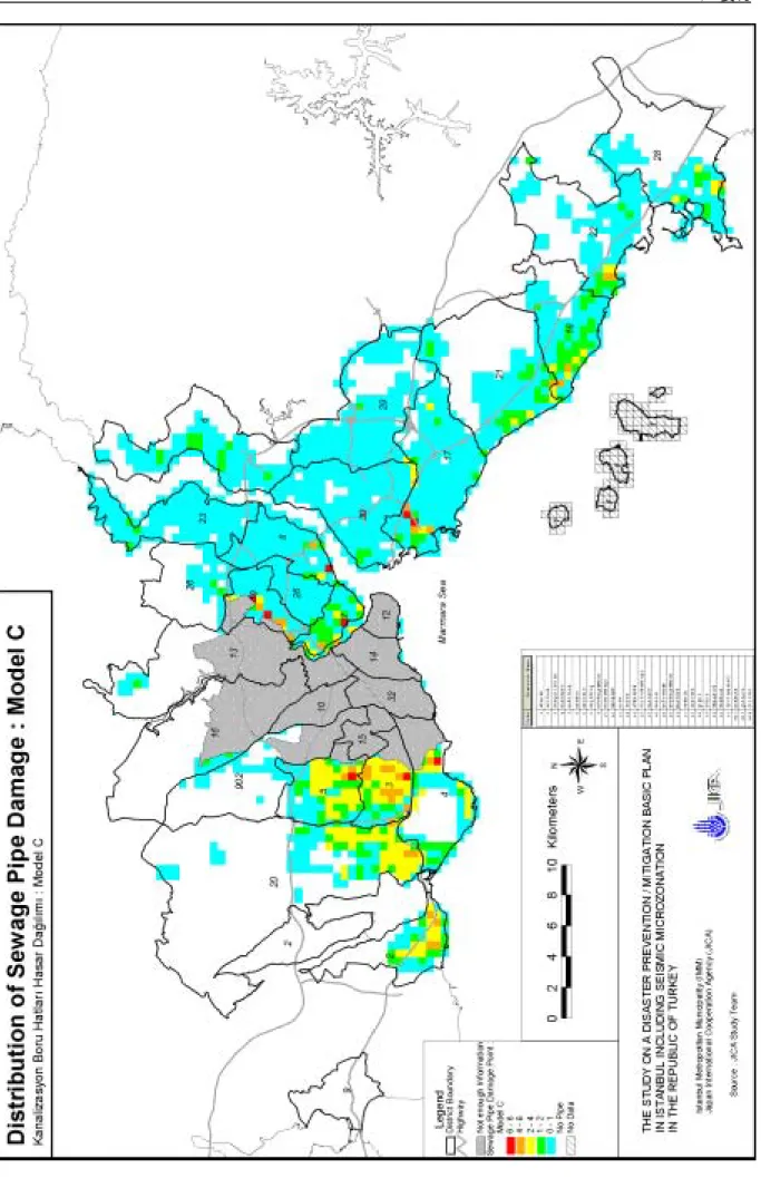 図 8.4.2  下水道管路の被害分布 (モデル C) 