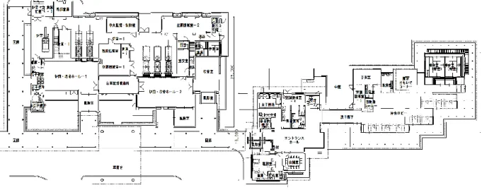 図 25  近江八幡市「さざなみ浄苑」平面図  ３）市民参加の火葬場建設例（広島県三次市）  広島県三次市では、新三次市斎場の建設にあたり、地元住民をはじめ広く市民の意見を反 映させ、市民のための市民の使いやすい斎場とするため、幅広い市民の参加を得て意見集約 し、その意見を建設設計業務に盛り込むことを目的に建設検討委員会を設置することとした。  構成員は地区住民のみならず、市内全域から参画してもらい、全市的な視点に立ち、検討 してもらうことが望ましいと考えた。また斎場といった特殊な施設であることから、専門的