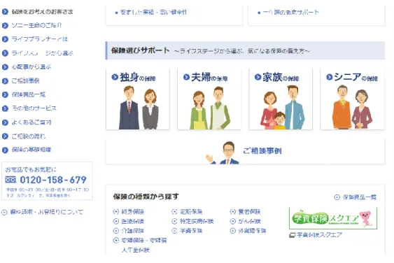 図 15  ソニー生命保険「保険をお考えのお客さま」ページ 