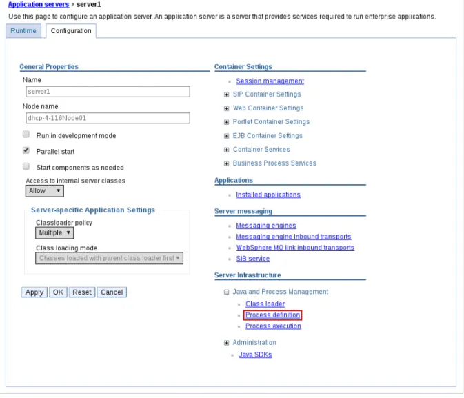 図 4.2 WebSphere  設定ページ 設定ページ
