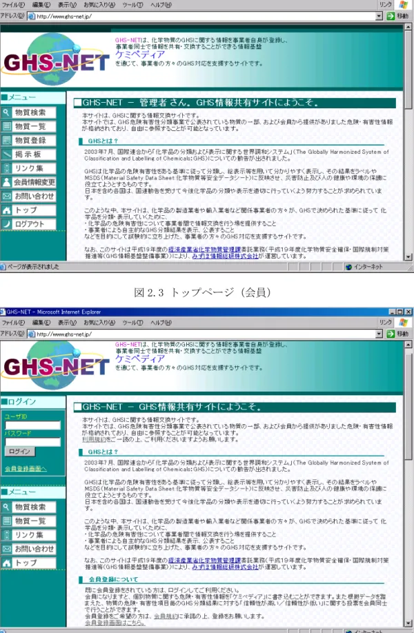 図 2.3 トップページ（会員） 