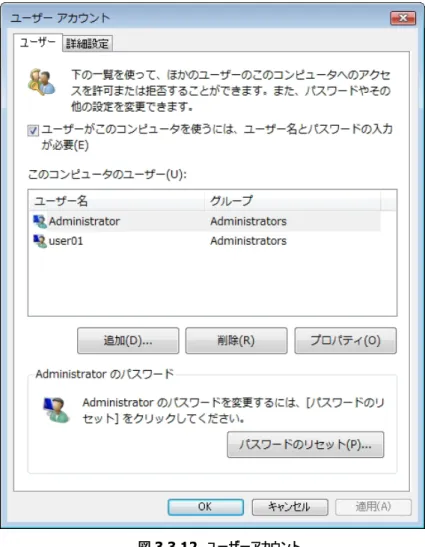 図 3.3.12  ユーザーアカウント 