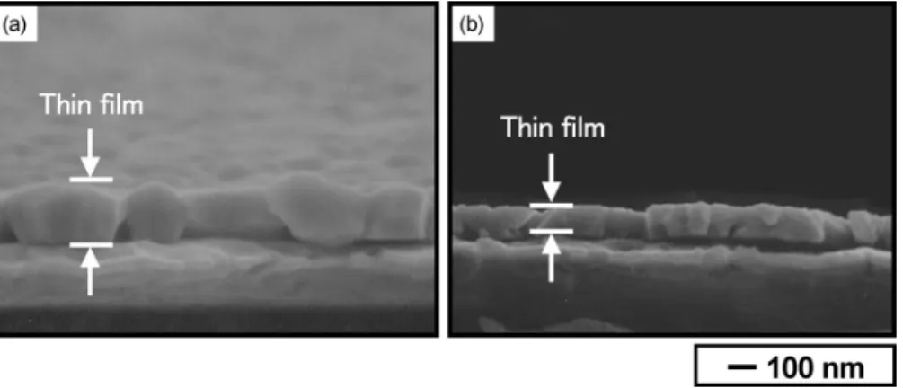 Fig. 15. The cross section structures of 700°C-annealed thin films: (a) BNT and (b) BNTSi.