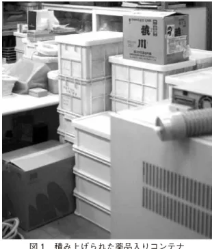 図 1　積み上げられた薬品入りコンテナ