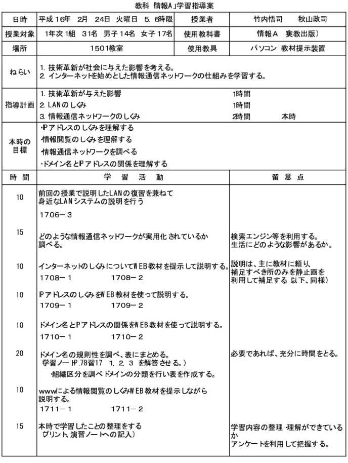 図 2: 2003 年度研究授業学習指導案