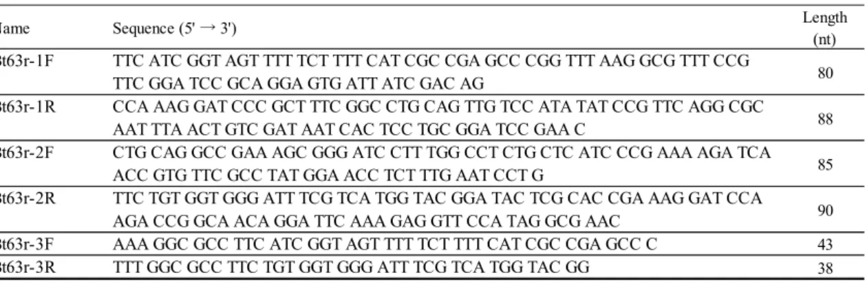 Table 1-1 The synthetic oligonucleotide sequences used for construction of pBT63 