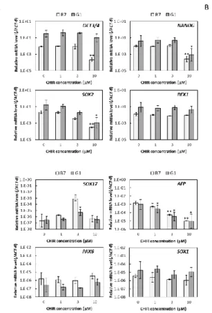 Fig. 7. Effect of CHIR concentrations on the expression levels of pluripotency-associated  and differentiation marker genes