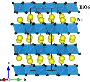 Figure 1.9 Crystal structure of dehydrate phase of NaBiO 3  as ilmenite­type structure