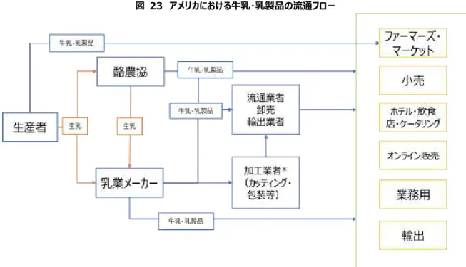 図  23  アメリカにおける牛乳・乳製品の流通フロー 